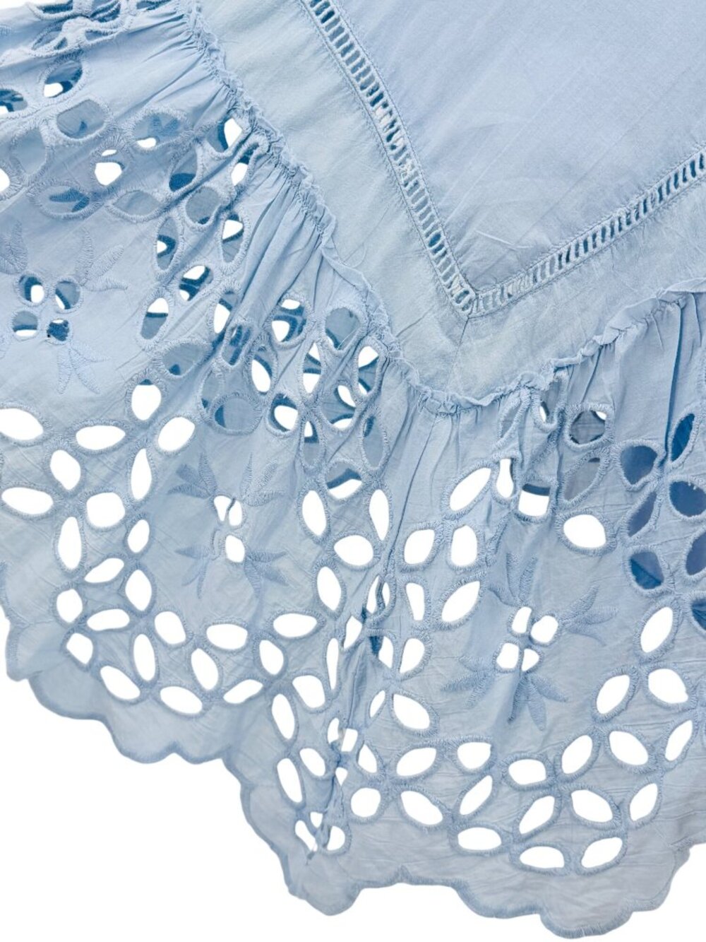 Free People Blue Eyelet Tie Waist Midi Wrap Skirt L | Coastal Boho Cottagecore - Picture 10 of 16